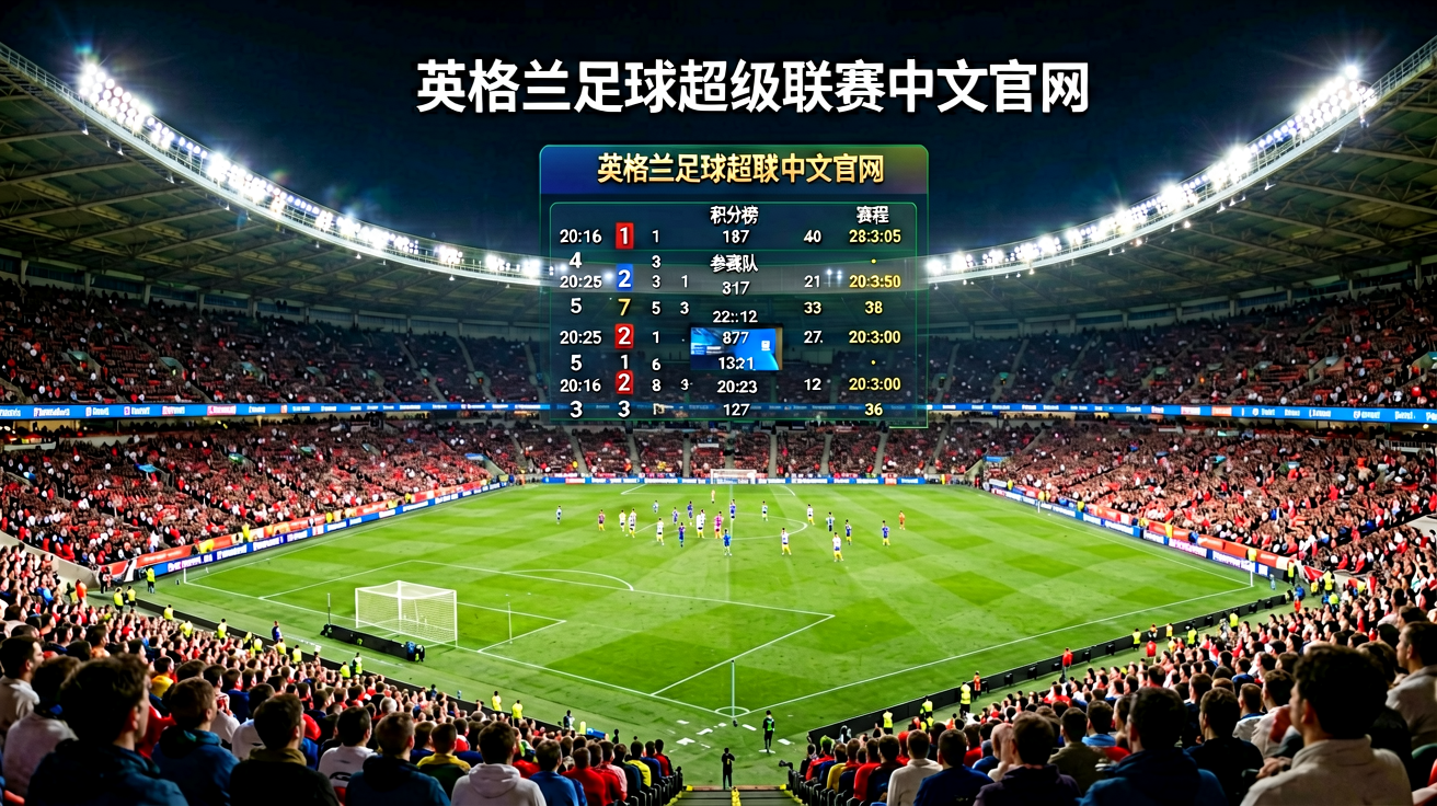 英超联赛球场全景，灯火通明的专业足球场座无虚席